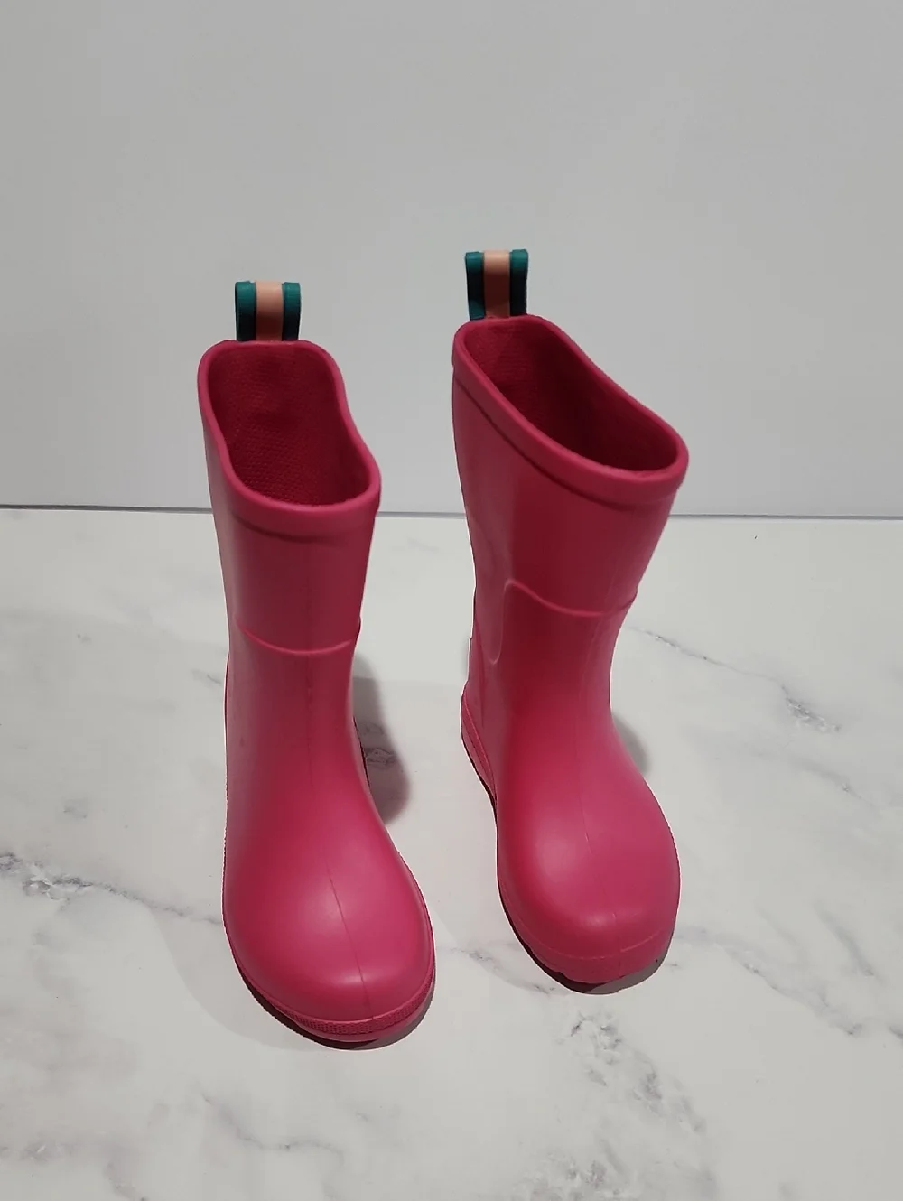Totes Pink Rain Boots with Striped Pull Tabs
